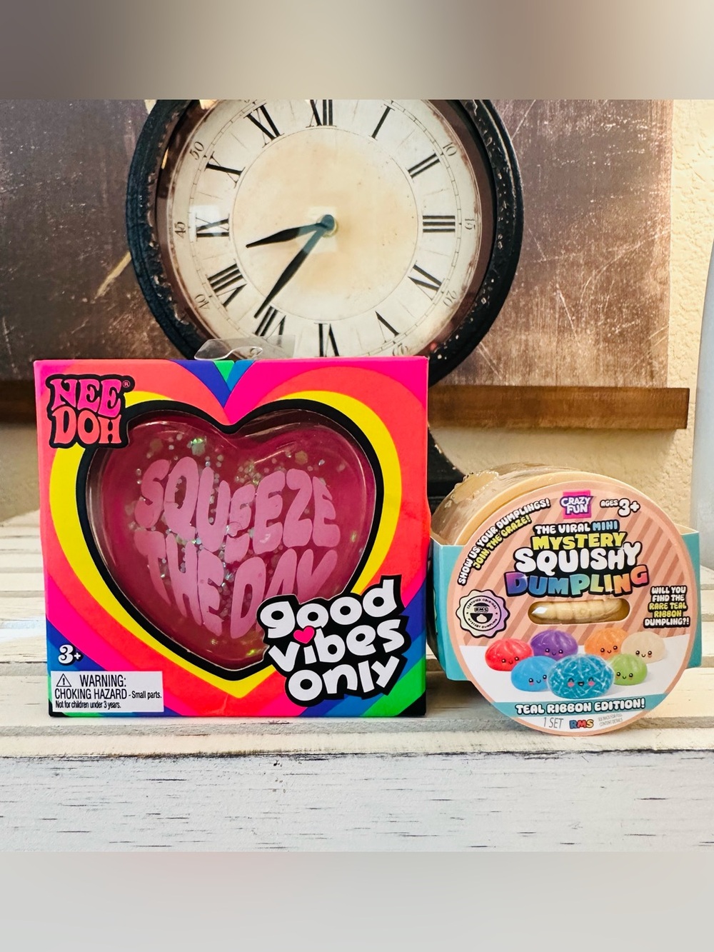 🩷🩷 NeeDoh Good Vibes Pink Heart Squeeze The Day Squishy and RMS Mini Dumpling